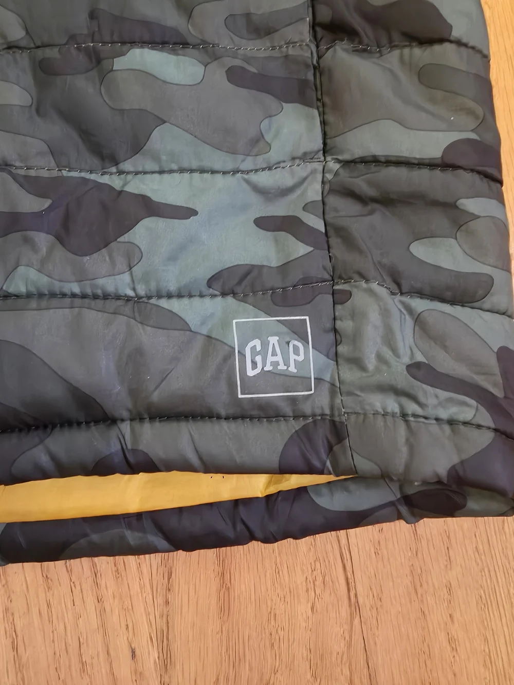 GAP Kids' Camo Puffer Jacket with Yellow Lining